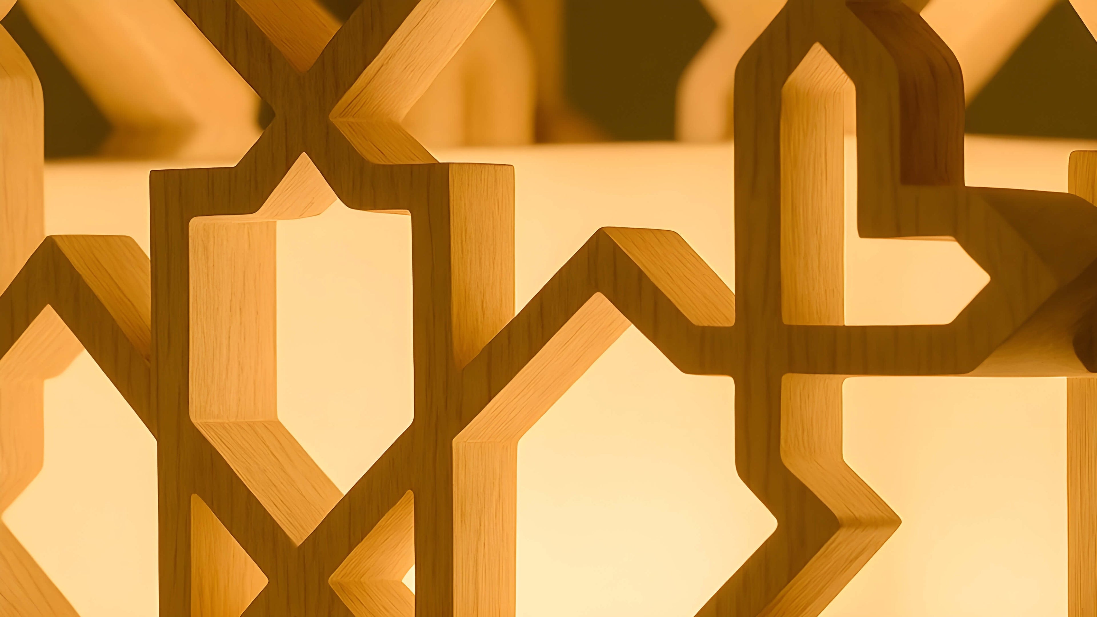 Closeup of an An Andalusian, Moorish, Arabesque, Hardwood Islamic Pattern Lamp glowing with warm white LED Bulb light. Islamic Lamp, Islamic Lamps, Wooden.